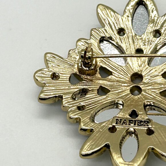 Napier Vintage Brooch Blue Green Rhinestone Teal Floral Cross Gold-Tone 2 inch - Picture 11 of 16